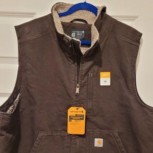MENS CARHARTT LOOSE FIT WASHED DUCK SHERPA-LINED MOCK-NECK VEST 2XL
